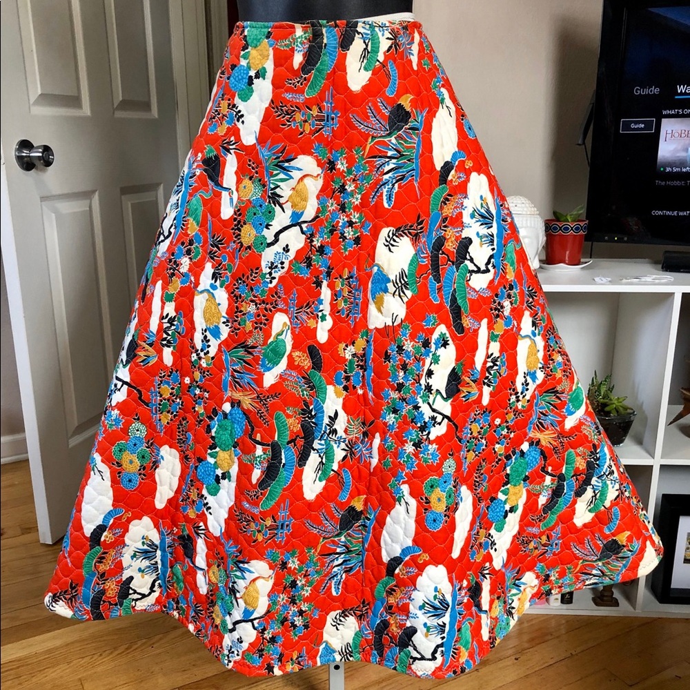 Vintage Late 1950s- early1960s crane novelty print circle pin up quilted skirt